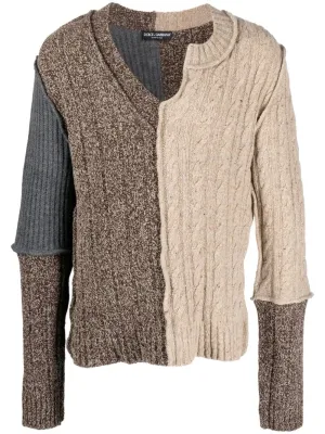 Asymmetric-Neck Patchwork Jumper