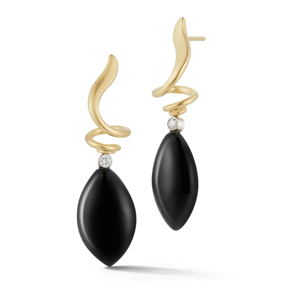 Black Spinel and Yellow Gold Diamond Earrings