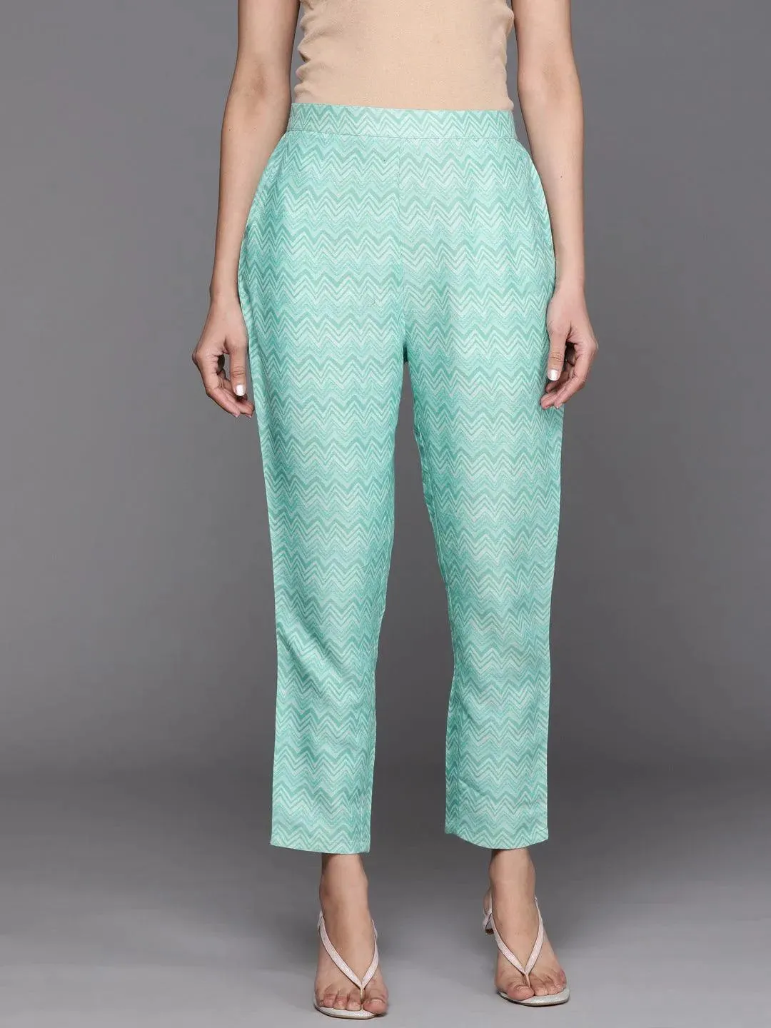 Blue Printed Rayon Trousers