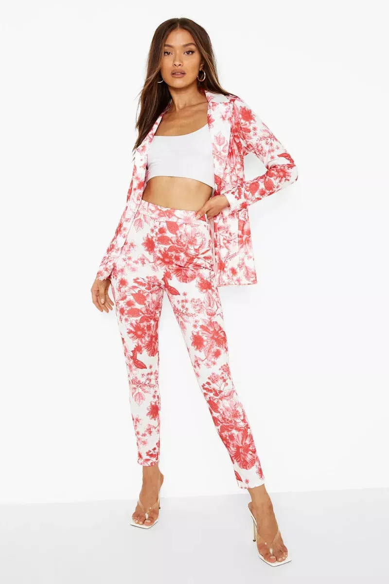 Boohoo Porcelain Red Print Skinny Ladies Trousers