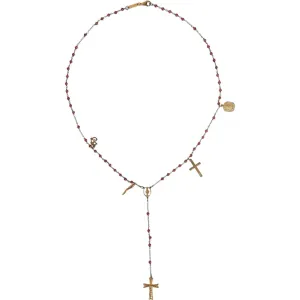 Dolce & Gabbana Gold Chain Brass Beaded Rosary Cross Pendant Necklace