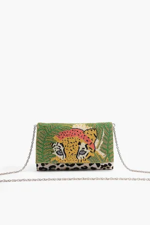 Forestry Leopard Embellished Clutch