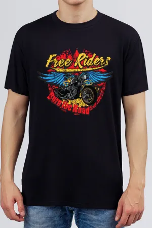 Free Riders - Biker Gang Retro Printed Black Tee