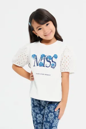 Girls White Puff Sleeve Top