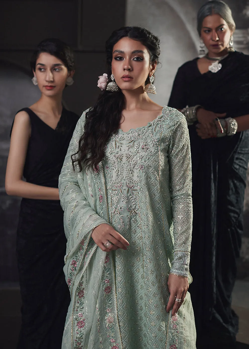 Green Organza Net Pakistani Suit | Mushq | Qala Kamdaani | Haniya