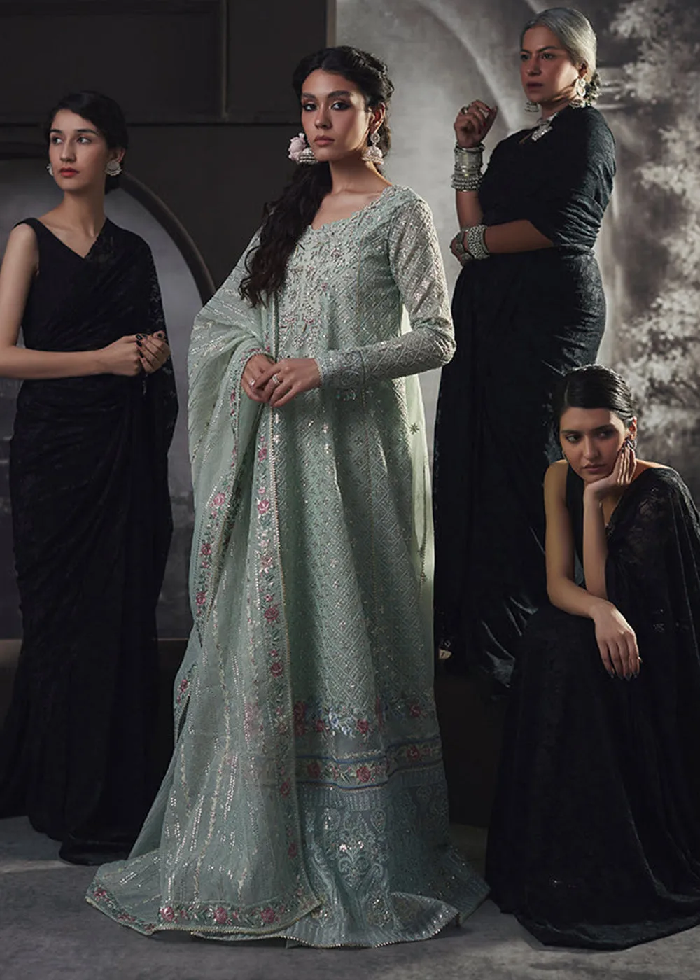 Green Organza Net Pakistani Suit | Mushq | Qala Kamdaani | Haniya