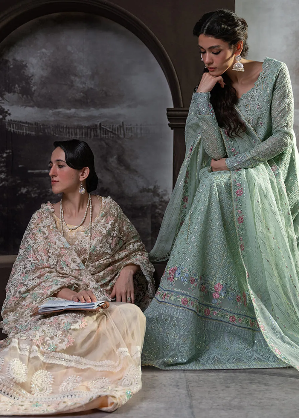 Green Organza Net Pakistani Suit | Mushq | Qala Kamdaani | Haniya