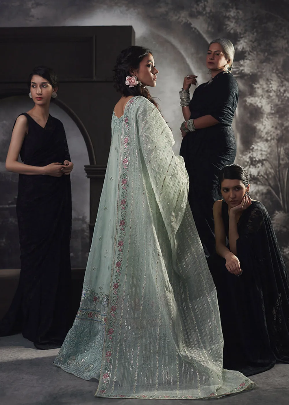 Green Organza Net Pakistani Suit | Mushq | Qala Kamdaani | Haniya