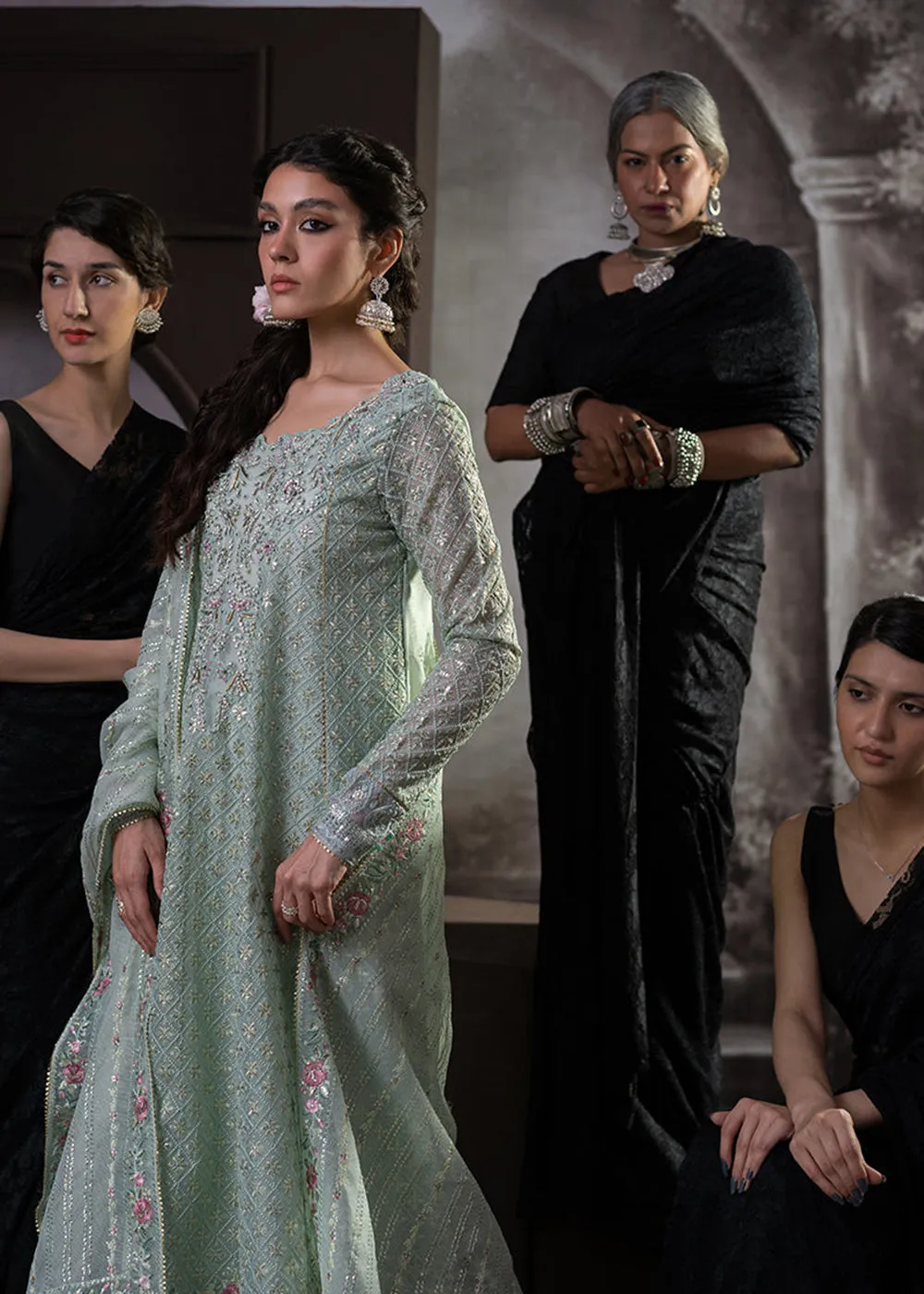 Green Organza Net Pakistani Suit | Mushq | Qala Kamdaani | Haniya