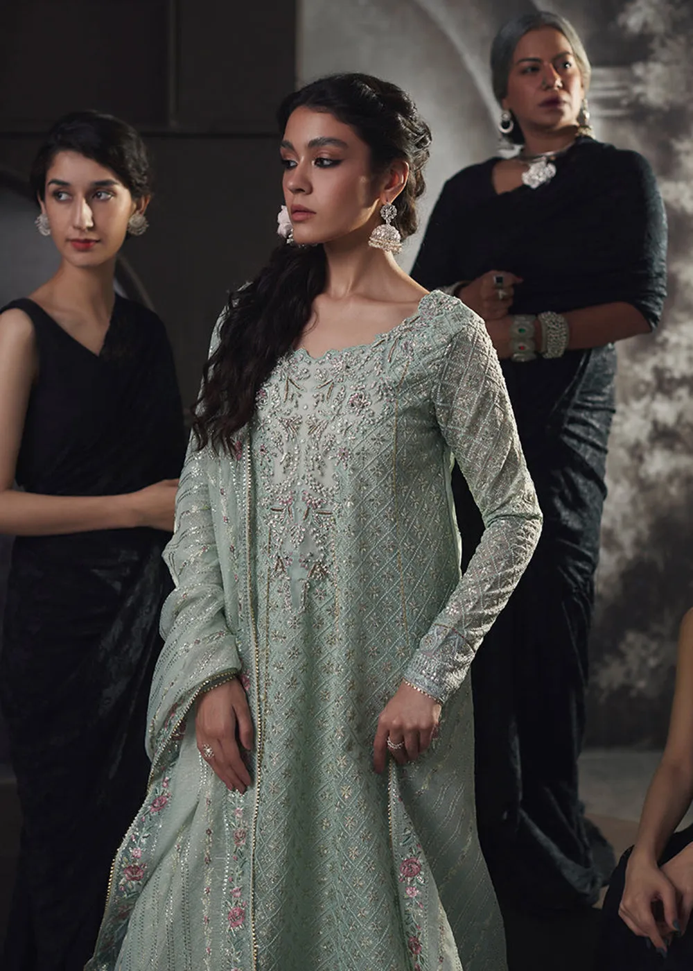 Green Organza Net Pakistani Suit | Mushq | Qala Kamdaani | Haniya