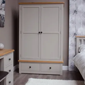 Grey Painted Gents Wardrobe w/ Lacquered Oak Top