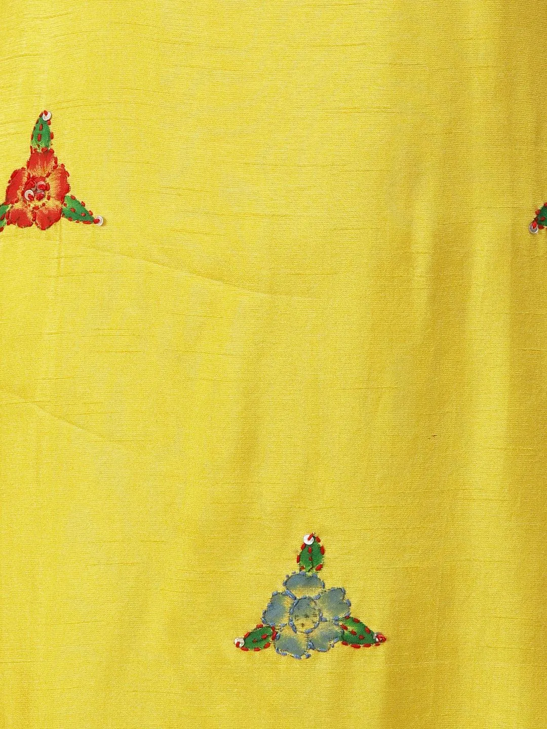 Hand Painted Resham & Sequins Embroidered Kurta With Pants & Hand Painted Dupatta - Yellow