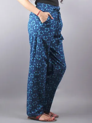 Indigo Hand Block Printed Elasticated Waist Trousers- T0317007