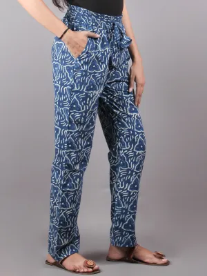 Indigo Hand Block Printed Elasticated Waist Trousers- T0317037