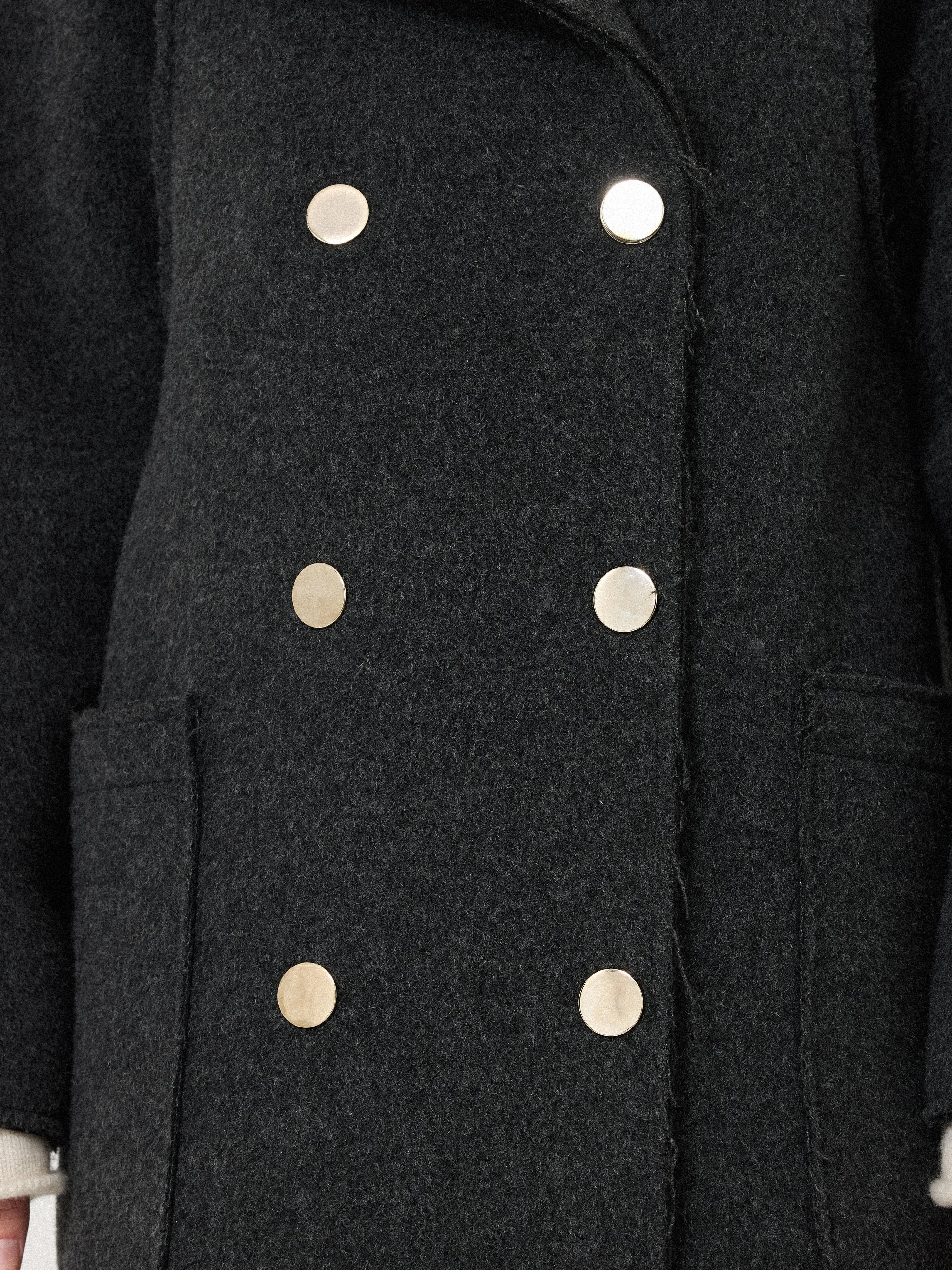 Italian Wool Raw Edge Coat | Charcoal