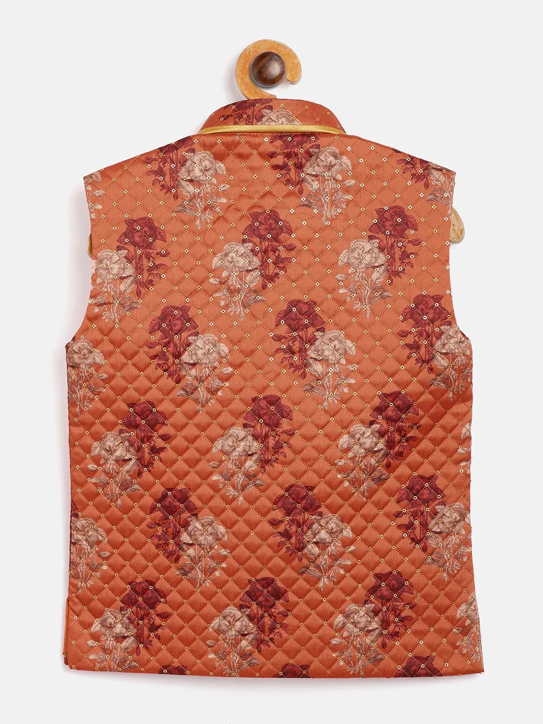 Jashvi Orange Sequin Embellished Foam Quilted Nehru Jacket