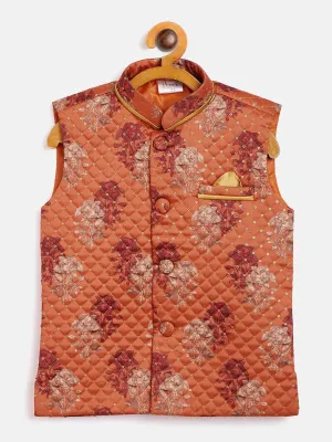 Jashvi Orange Sequin Embellished Foam Quilted Nehru Jacket