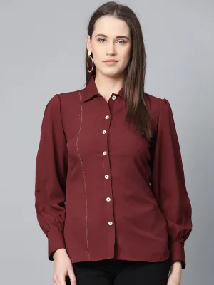 Jashvi Women Maroon Regular Fit Crinkled Effect Casual Shirt