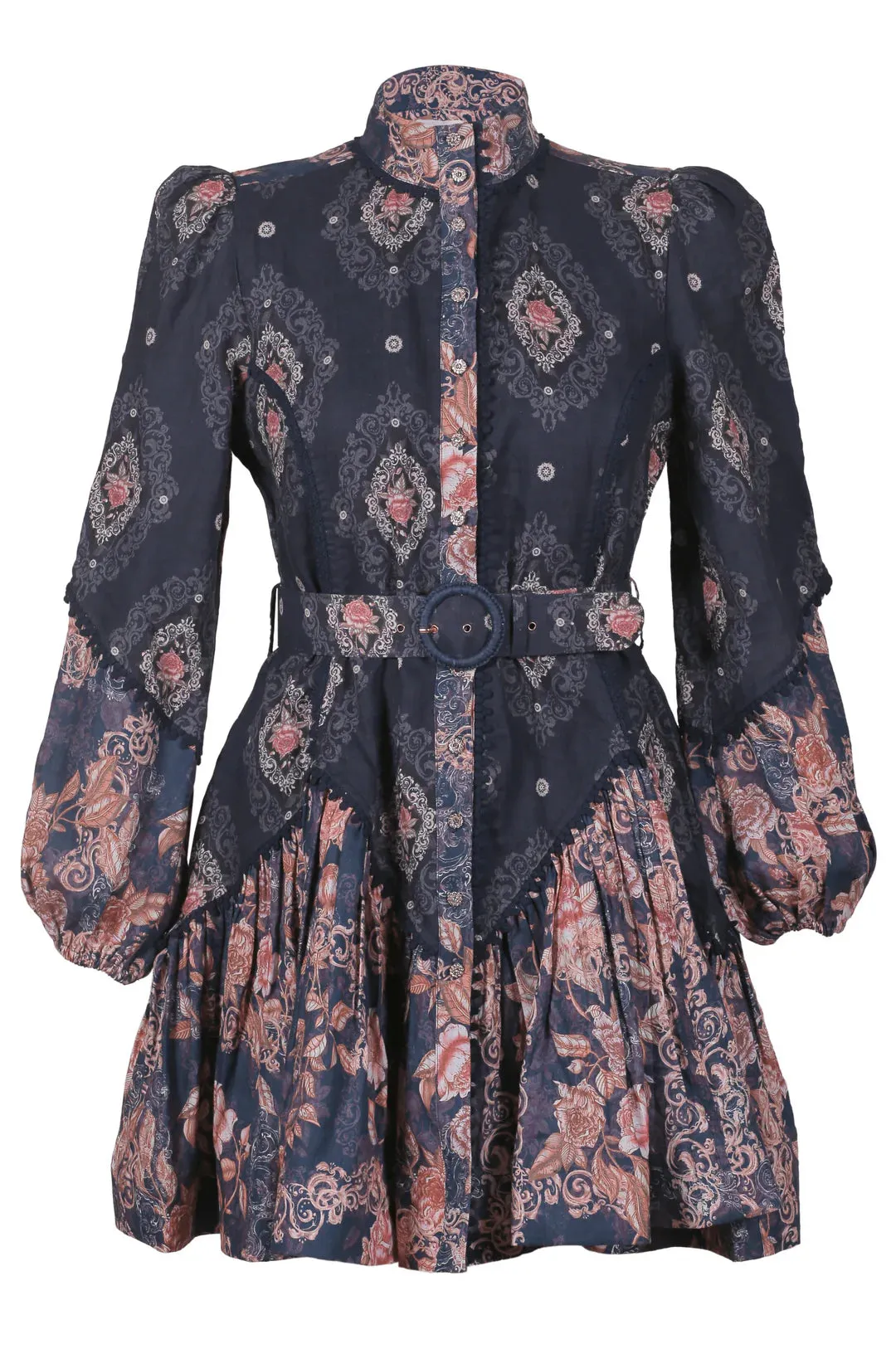 Lulu Zagame Empire Mini Dress in Navy & Diamond Patchwork