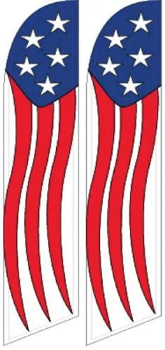 Patriotic American Two (2) Swooper Feather Flag Complete Sets With Pole And Ground Spike