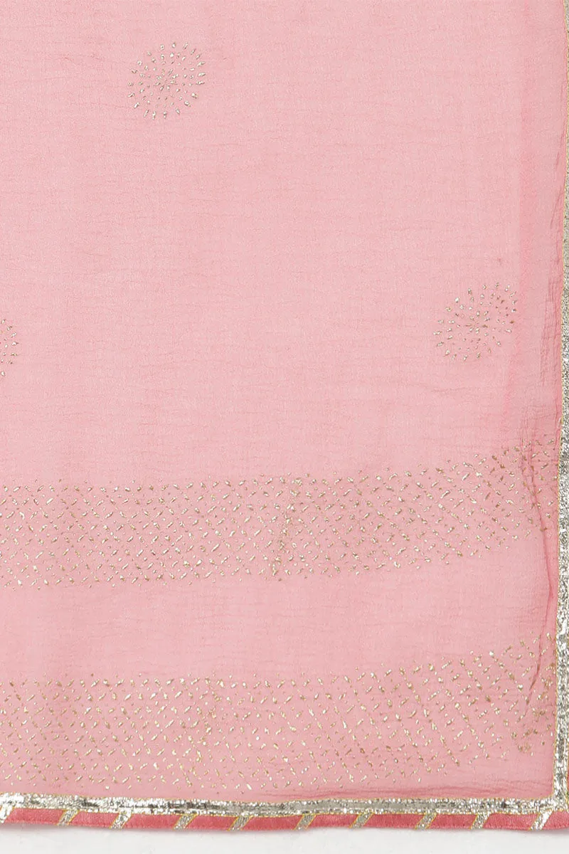 Pink Poly Silk Solid Kurta Trousers With Dupatta