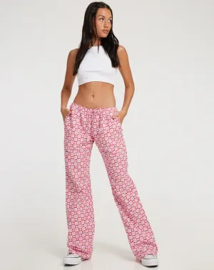 Raya Wide Leg Trousers in Apple Check Blush Red