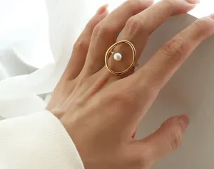 Ring- Sculptural Pearl Steel