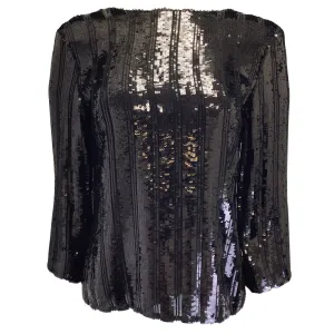 Sally LaPointe Black Sequined Long Sleeved Top