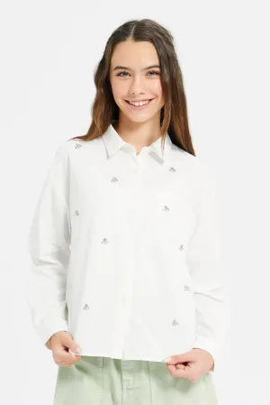 Senior Girls White Blouse Embellished With Pearls