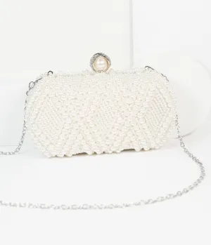 Unique Vintage Ivory Pearl Hard Clutch