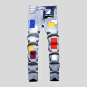 Vintage patchwork skinny men's jeans