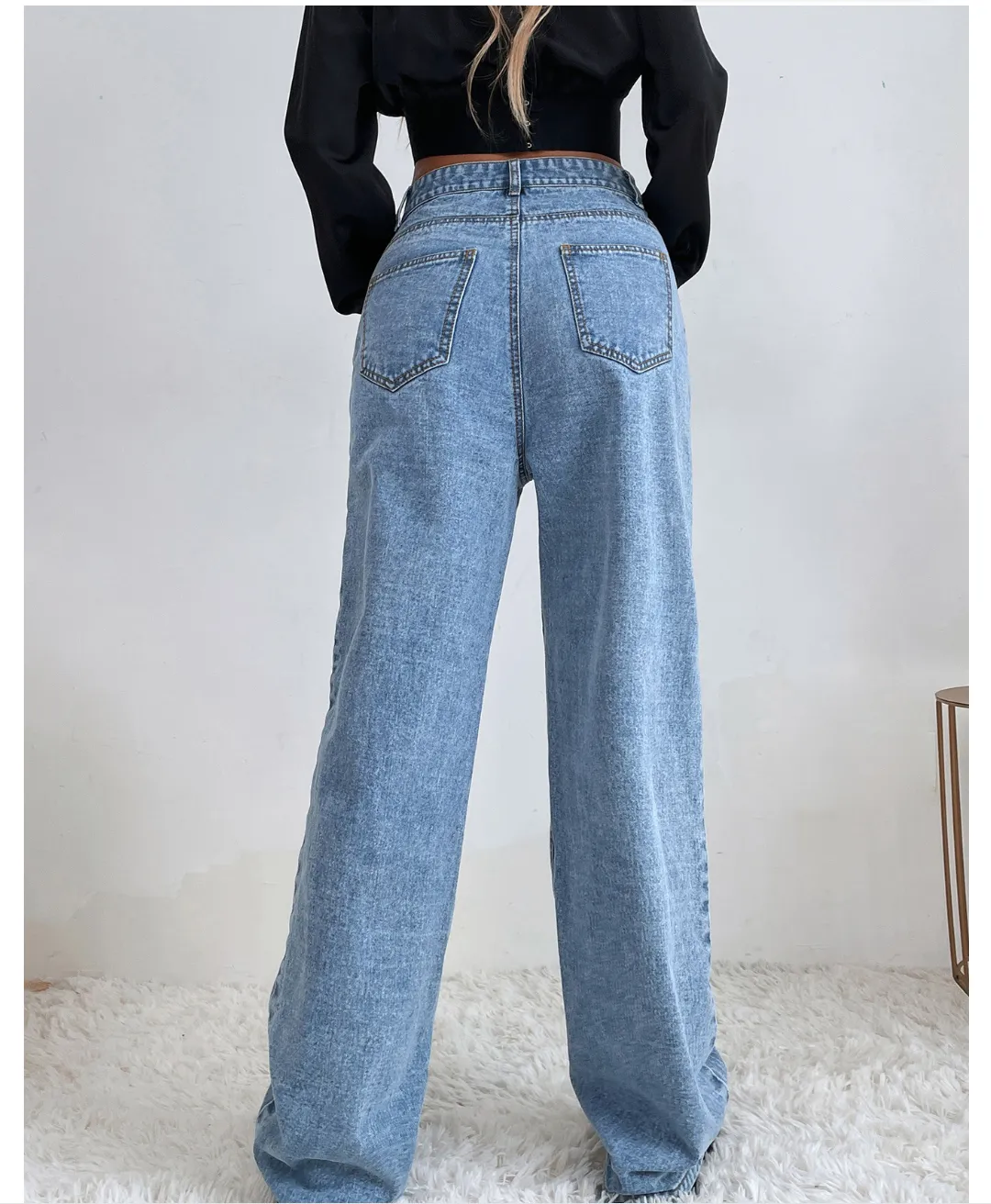 Women Clothing Sexy Personalized Printed High Waist Straight Leg Denim Trousers