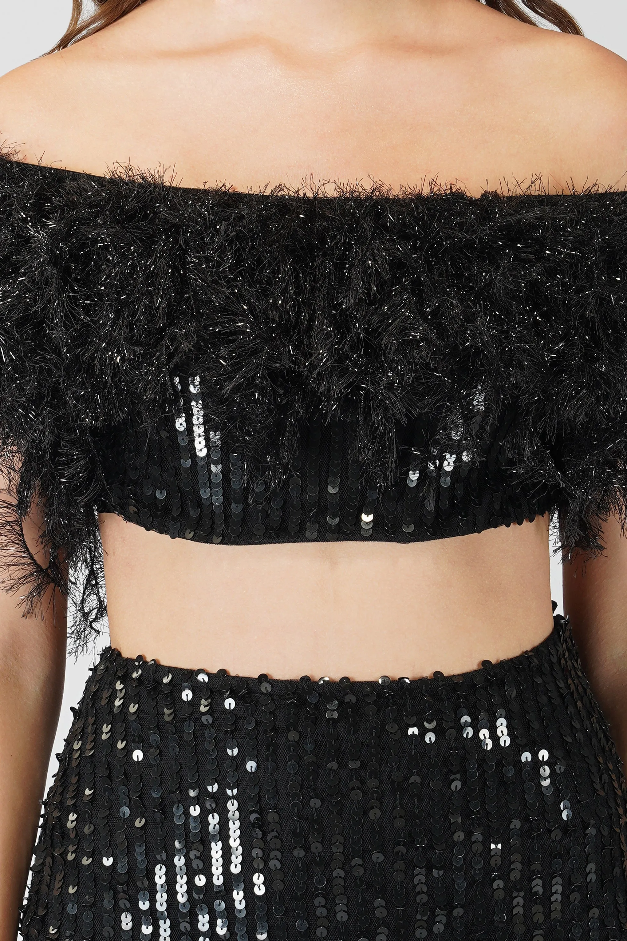 Zuri Sequin Black Feather Top